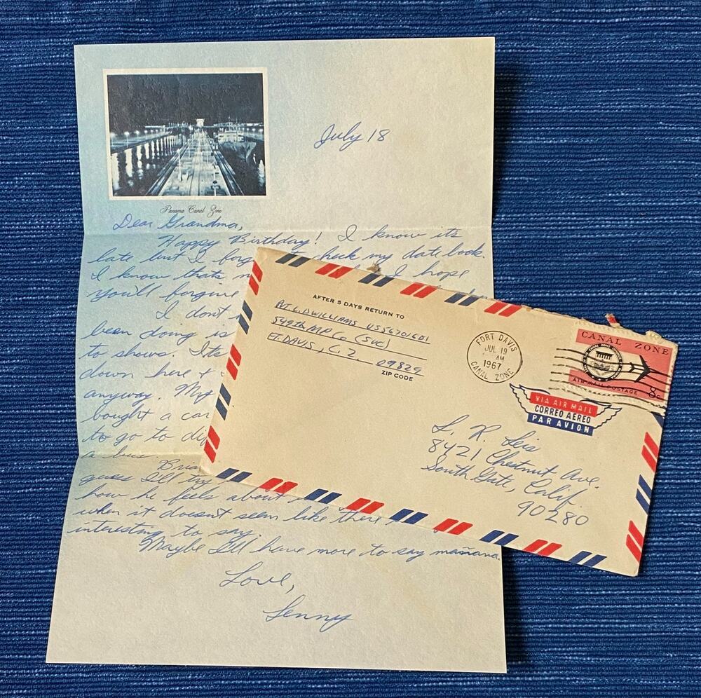 US Canal Zone 8 ¢ Stamp Used w/ Canal Letterhead Letter 1967 Fort Davis Air Mail